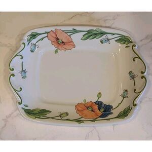 Villeroy & Boch AMAPOLA Poppies Butter Dish/Plate 8.3/8" x 6 1/4" Rectangle GUC